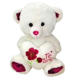 Мягкая игрушка Медведь с сердцем, вышивка с цветами Te Amo, пайетки 40см