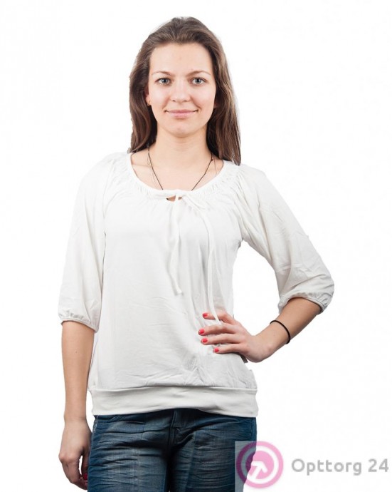 Блузка женская на завязка с резинкой молочного цвета