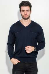 Пуловер мужской однотонный, с карманом-обманкой 50PD547 (Темно-синий-фиолетовый)