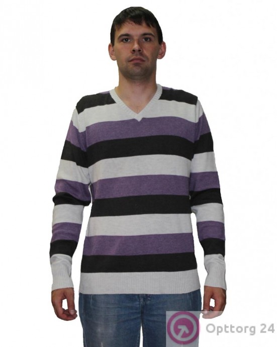 Джемпер мужской белого цвета с чёрными и фиолетовыми полосками