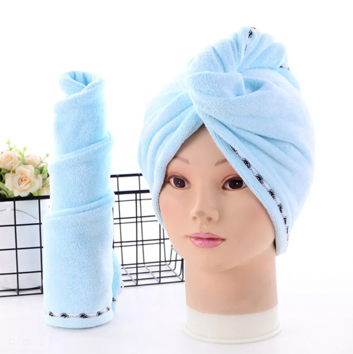 Полотенце для волос из микрофибры(тюрбан/чалма), голубой