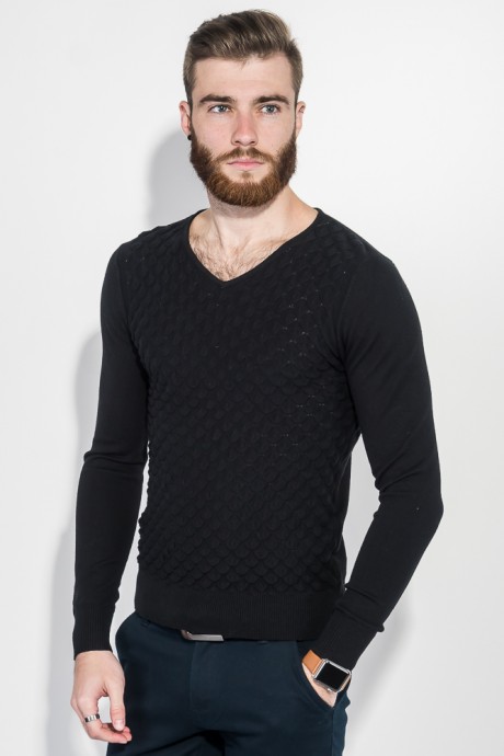 Пуловер мужской фактурный узор 50PD3421 (Черный)