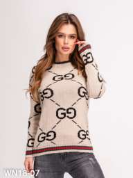 Бежевый шерстяной свитер с лого и цветными манжетами