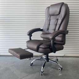 Кресло офисное с регулируемой спинкой и подножкой 606 коричневая экокожа