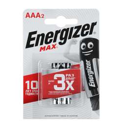 Батарейки Energizer 2шт MАХ “Alkaline” щелочная, тип ААA (LR03), BL, арт. 7638900411416