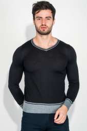 Пуловер мужской с контрастным вырезом 50PD344 (Черно-серый)