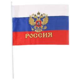 Флаг “Россия” 30*45 см триколор, с гербом, на флагштоке