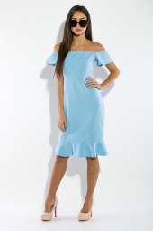 Платье женское, однотонное с воланами  69P1082 (Голубой)
