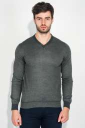 Пуловер мужской с контрастным вырезом 50PD458 (Темно-серый меланж)