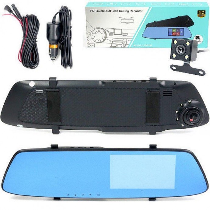 Автомобильный видеорегистратор зеркало Mega L1001M + камера (черный)