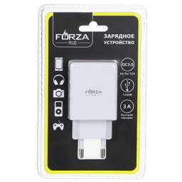 FORZA Зарядное устройство USB, 220В, 3А, 1 USB, быстрая зарядка QC3.0, пластик, белое