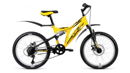 Подростковый горный (MTB) велосипед ALTAIR MTB FS 20 2.0 Disc желтый/черный матовый 13” рама