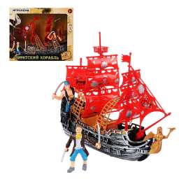 ИГРОЛЕНД Набор игровой “Пиратский корабль и команда”, 3пр, пластик, 27,5-29х23х9-10см