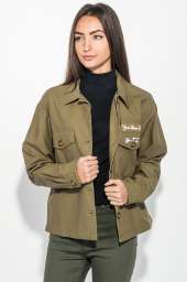 Куртка женская стильная, с нашивками 209V001 (Хаки)
