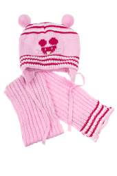 Комплект детский (для девочки) шапка и шарф с нашивкой «Мышка» 65PG0010 junior (Розовый)