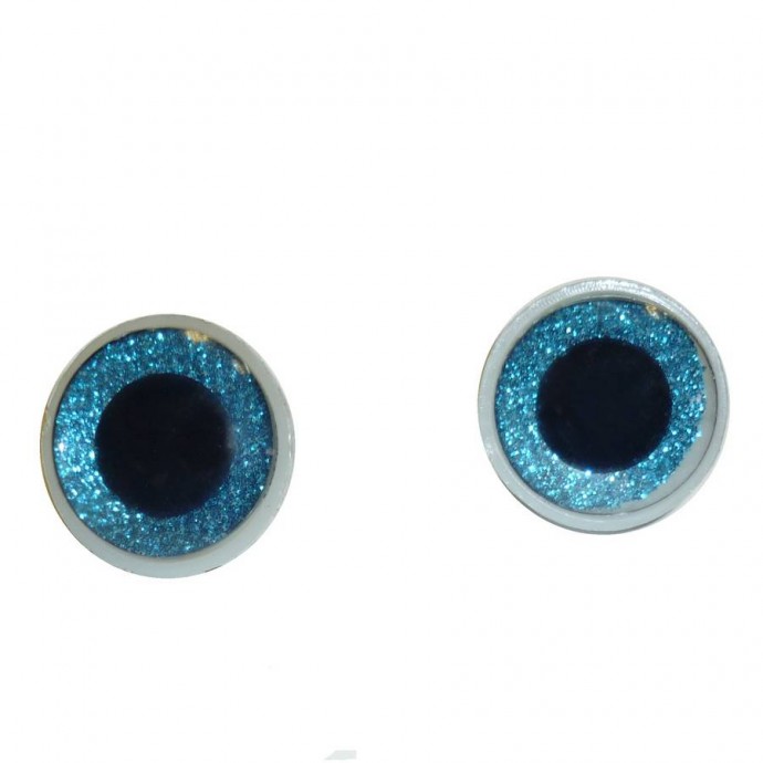 Набор 10 пар винтовых глаз с искоркой 3D Blue “Живые” 25мм блеск с чёрным зрачком