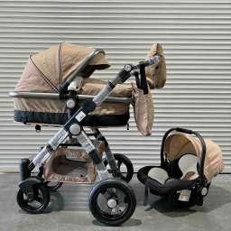 Детское 4-х колёсное шасси 3в1 600G  коричневый текстиль с сумкой для мам