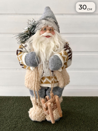 Новогодняя фигура “Дед Мороз”, 30 см, серо-бежевый с санками , арт. BL-24935