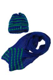 Комплект детский (для мальчика) шапка и шарф в полоску 65PB0006 junior (Сине-зеленый)