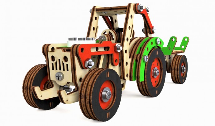 Конструктор 3D деревянный винтовой M-WOOD Трактор Фермер -