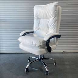 Кресло офисное с регулируемой спинкой и подножкой 505 белая экокожа