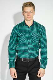 Рубашка мужская теплая, в клетку 50PD0041-3 (Сине-зеленый)