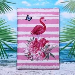 Обложка на паспорт “Travel”, Фламинго с цветами, 9,5*13см
