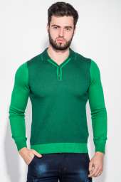 Пуловер мужской с нашивками на локтях, однотонный 50PD414 (Черно-зеленый)