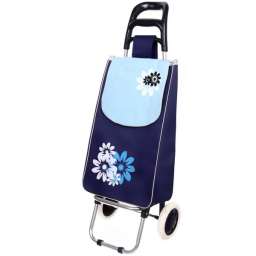 Тележка хозяйственная с сумкой (95*33*30см, колеса 16см, до 30 кг.) цветы синяя