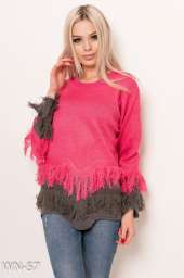 Розовый  шерстяной свитер с бахромой