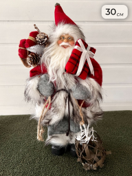 Новогодняя фигура “Дед Мороз”, 30см, серо-красный с мешком подарков, арт. BL-24928