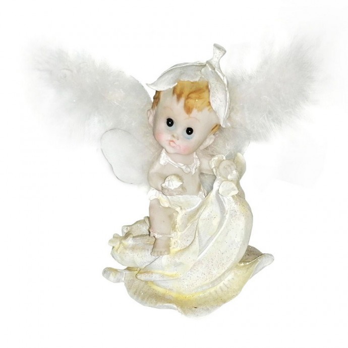 Сувенир Ангел на бананах с крыльями из перьев 13см 648