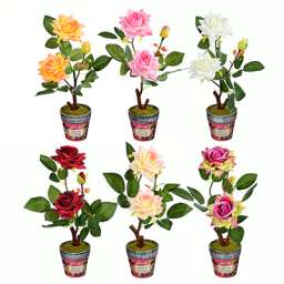 LADECOR Цветок искусственный декоративный в горшке в виде роз, 35х8 см, пластик, керамика, 6 цветов