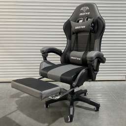 Кресло офисное с регулируемой спинкой и подножкой 205 чёрно-серая экокожа с массажем
