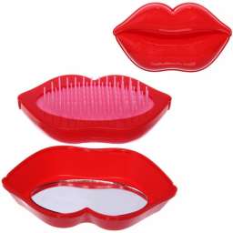 Расческа массажная “Компактная - Поцелуй”, с зеркалом, цв. розовый и красный, 11*5,5см (в коробке)
