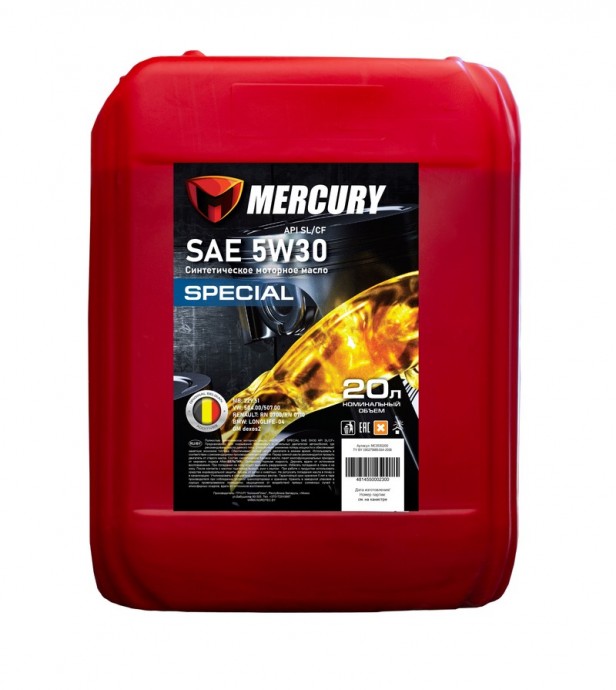 Масло моторное синтетическое MERCURY SPECIAL SAE 5W-30 20л API SN/CF