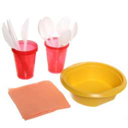 Набор одноразовой посуды “Суповой” на 5 персон (тарелка суповая, стакан 0,2л., ложка столовая, нож, 