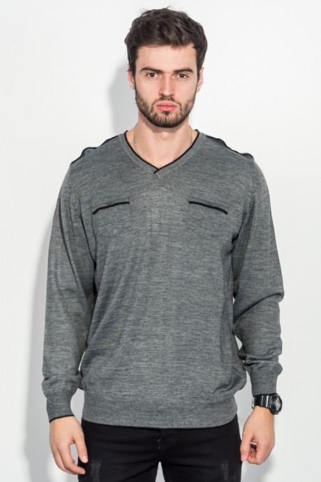 Пуловер мужской однотонный, с карманом-обманкой 50PD547 (Серо-черный меланж)