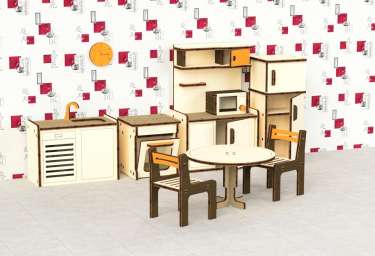 Кукольная мебель деревянная M-WOOD Кухня 9  предметов -