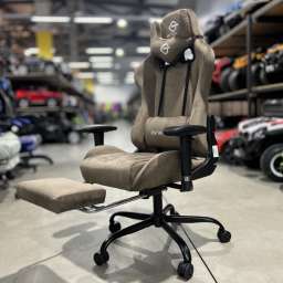 Кресло офисное с регулируемой спинкой и подножкой 305 коричневый текстиль