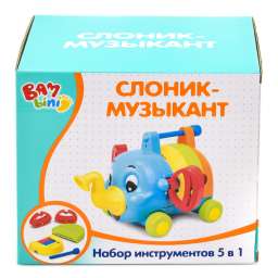 Игрушка для новорожденных развивающая Музыкальный слоник, кор. Бамбини 6801