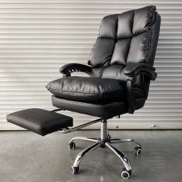 Кресло офисное с регулируемой спинкой и подножкой 909 чёрная экокожа