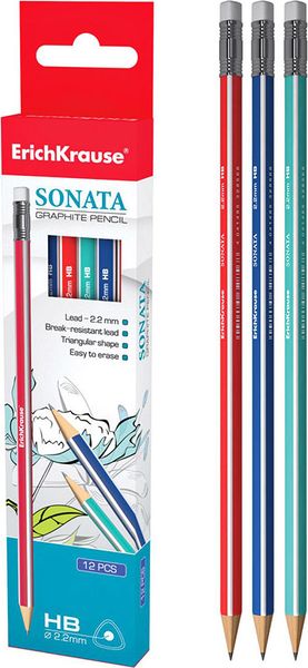 Набор 12 чернографитных карандашей с ластиком SONATA (HB) 32987