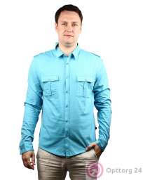 Рубашка мужская голубого цвета с длинным рукавом