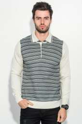 Пуловер мужской в полоску 50PD394 (Серо-бежевый)