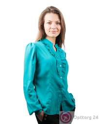 Блузка женская с рюшью под шифон бирюзового цвета