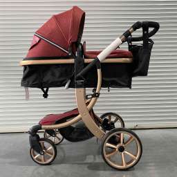 Детское 4-х колесное шасси-трансформер Lux mom 608 2в1  Бордовый текстиль золотая рама+сумка для мам