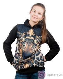 Толстовка женская черная с леопардовым принтом