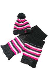 Комплект детский шапка и шарф в полоску 65P15-013 junior (Грифельно-малиновый)