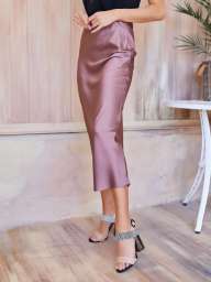 Коричневая шелковая юбка-колокол в бельевом стиле